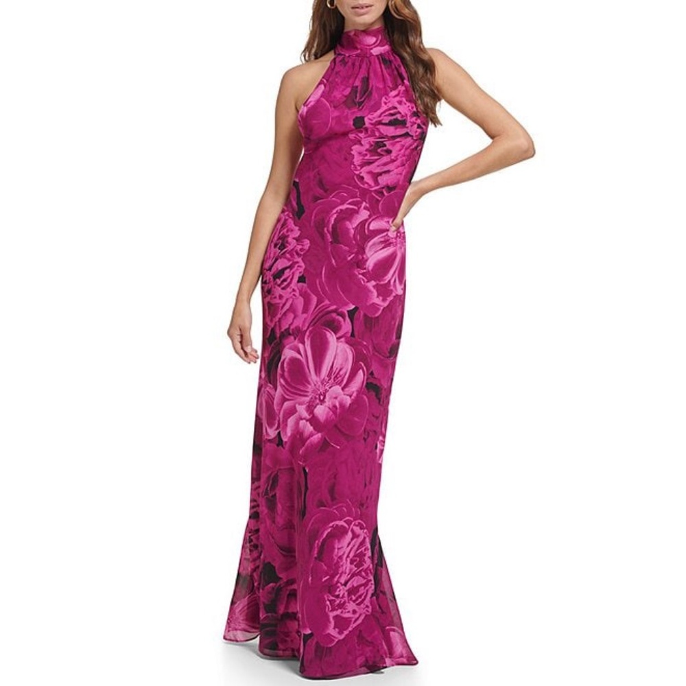 Calvin Klein. Floral Chiffon Gown.